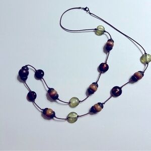 Vintage Wood &‎ Glass Corded Necklace